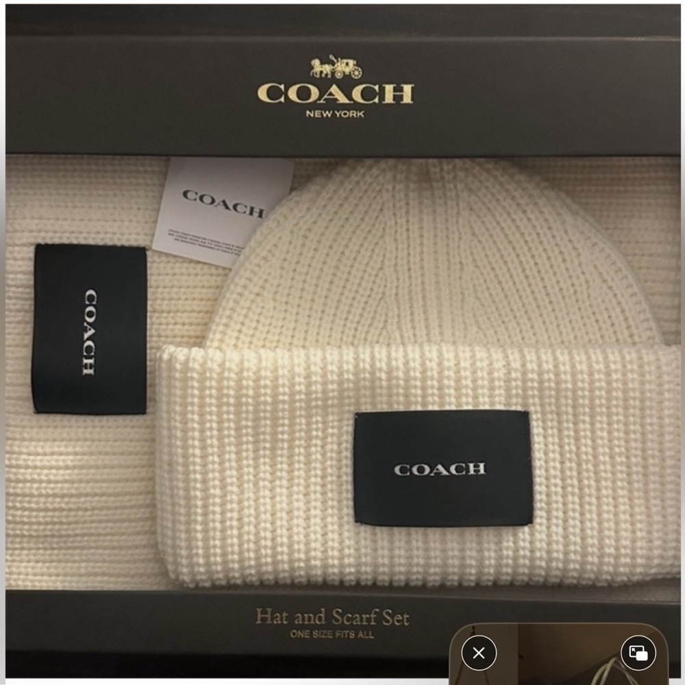 Coach Ivory Knit Hat and Scarf Set